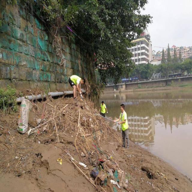 自贡自流井组织护河志愿队 15名队员半月清理枯枝败叶等百余斤-1.jpg