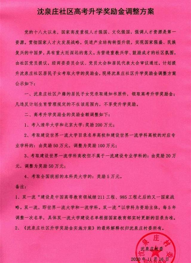 学生考“双一流”奖100万？山东一村庄回应：真的 考清华北大奖200万-2.jpeg