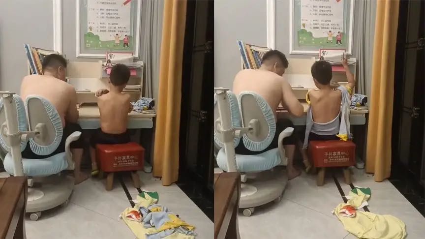 妈妈辅导作业被气到痔疮发作，换爸爸后情况更糟：衣服都撕成布条-1.jpg