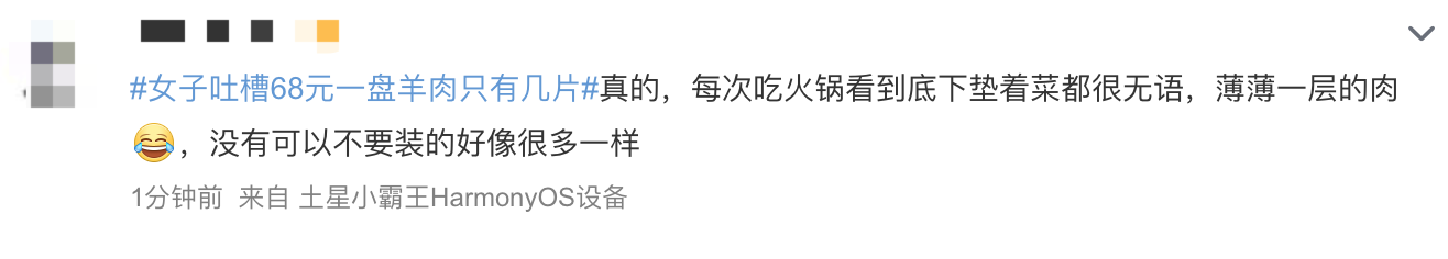 女子吐槽68元一盘羊肉只有几片，下面全是白菜，网友：我还吃到过米饭“小样”-3.jpg