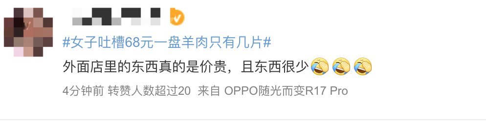女子吐槽68元一盘羊肉只有几片，下面全是白菜，网友：我还吃到过米饭“小样”-4.jpg