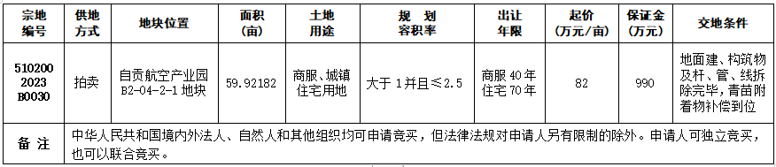 自贡市国有建设用地使用权拍卖出让公告 自国土招拍挂告〔2023〕17号-1.png
