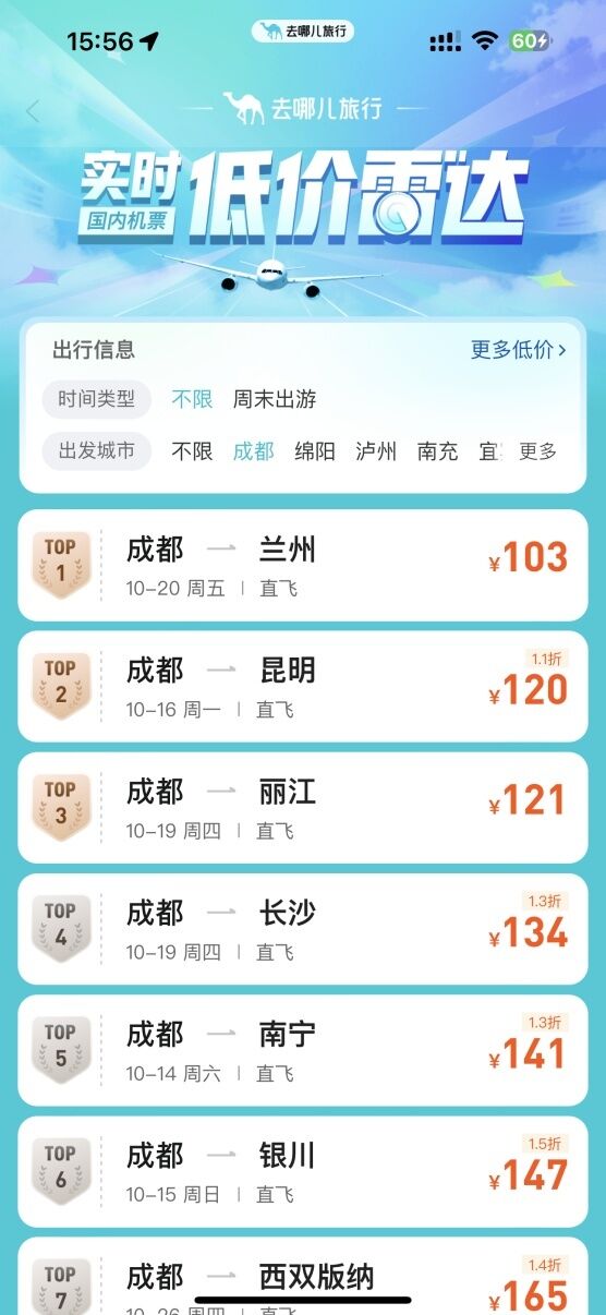 黄金周结束，错峰游开启：成都出发多地机票低于200元-1.jpg