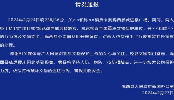 甘肃陇西：2人酒后持“加特林”烟花朝重点文保燃放 已被行拘-1.jpg