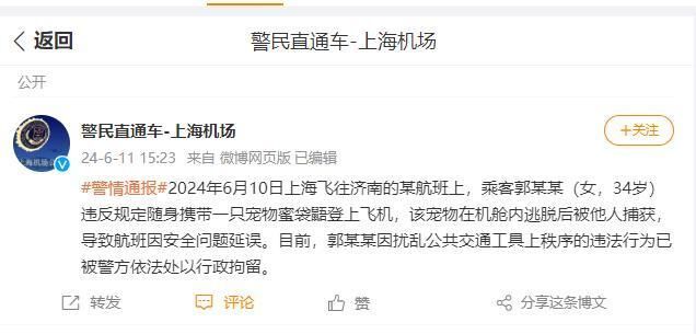 警方通报乘客携带宠物蜜袋鼯上机：行政拘留-1.jpg